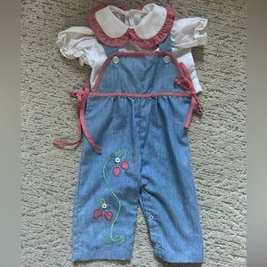 Vintage Strawberry Overalls Set